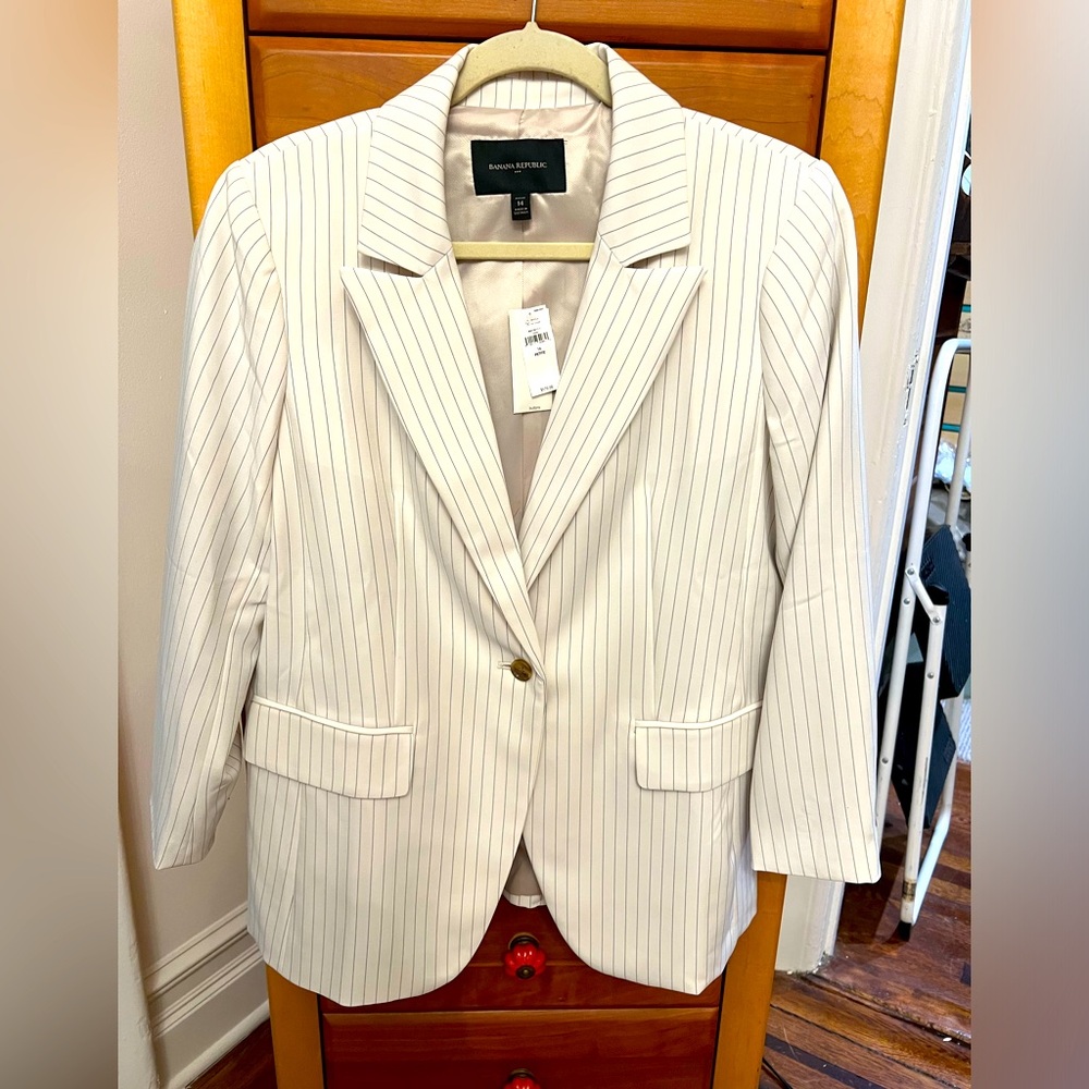 Banana Republic Suit , cream and gray pinstripe